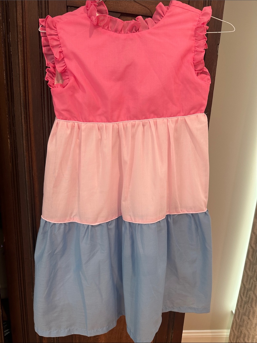 Girls size 14 Colorblock Tiered Dress in Pink, Light Pink & Light Blue